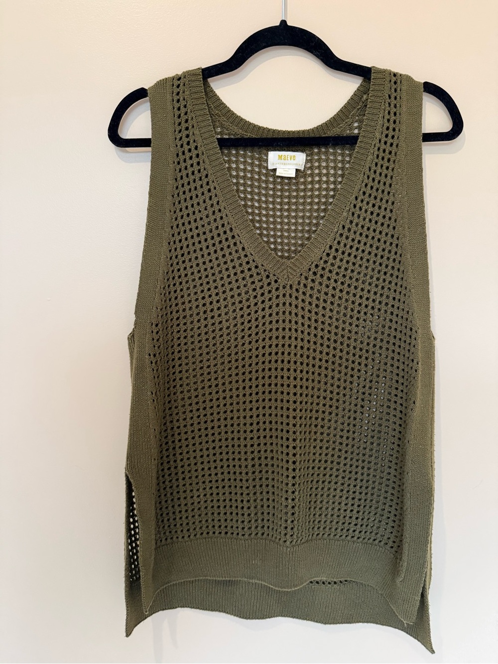 Maeve Olive Open-Knit V-Neck Tank